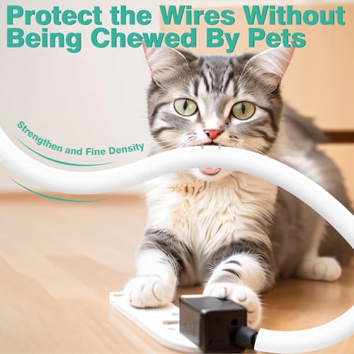 UOMTFAI Dog and Cat Cord Protector 25ft - 1/2inch, Flexible Cable Sleeve for Easy Cord Management, Protects Cables from Pets Chewing, Ideal for USB, Power, Audio and Video Cords - White - color: White, size: 1/2''-25ft