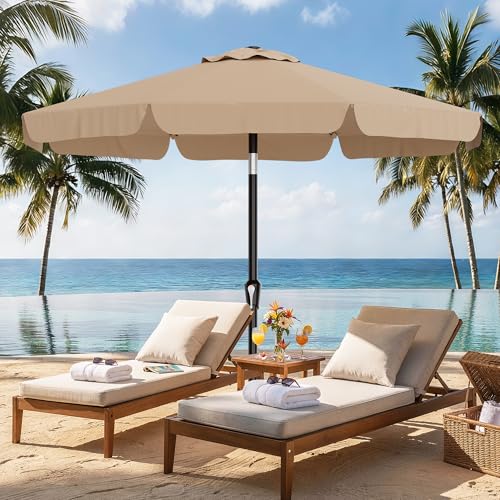 AreShark 9FT Valance Patio Umbrella, Outdoor Table Umbrella with Tilt and Crank, Outdoor Market Umbrellas W/ 8 Sturdy Ribs UV Protection for Garden, Deck, Backyard and Pool, Beige - color: Beige, size: 9 Ft