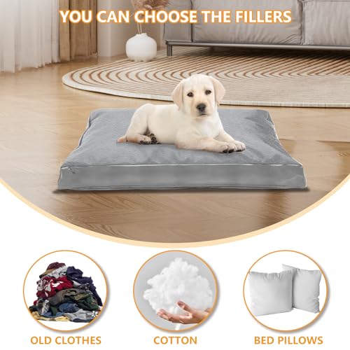 Dog Bed Cover,Heavy Duty Durable Waterproof Fluffy Soft Short Plush Replacement Dog Bed Covers,36L x 27W x 4H Inch Washable Removable Pet Bed Mattress Cover with Zipper.Grey,Cover Only. - color: Grey-Soft Plush, size: 36" L x 27" W x 4" H