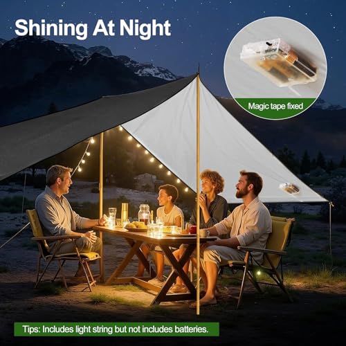Rhino Valley Waterproof Tent Tarp, 9.8 × 9.8 Ft Large Outdoor Shelter Cover with Light Strings, Lightweight Portable Tarp Shelter Rain Tarp Camping Canopy for Hiking Traveling Backpacking - color: Black