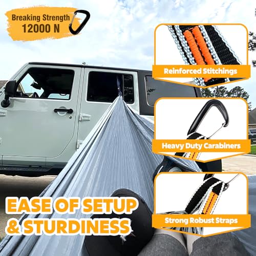 NATUREFUN Ultra-Light Travel Camping Hammock | 300kg Load Capacity,Breathable,Quick-Drying | 2 x Premium Carabiners,2 x Nylon Slings Included | Outdoor Indoor Garden - color: Grey, size: 300x200cm