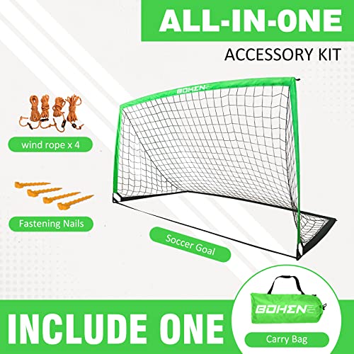 BOHEN 9x5 FT Kids Soccer Goals with Carry Bag, Portable Folding Soccer Net for Backyard Training, Indoor/Outdoor Use for Youth and Adult - color: Green, size: 9x5ft, 1 Pack