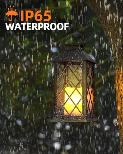 Otdair Solar Lanterns Outdoor Waterproof, 2 Pack 14" Solar Lantern with Glass Retro LED Flickering Flameless Candle,Lanterns Decorative Outdoor for Gift, Yard, Garden, Patio, Balcony,Porch, Party - color: Bronze, size: 14inch（Large）