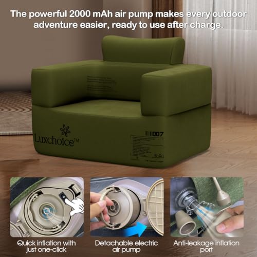 Luxchoice Inflatable Couch Premium Oxford Cloth Inflatable Sofa with Built-in Rechargeable Pump Portable Blow Up Couch for Camping Outdoor Travel Home Guests Backyard Patio | Durable Fabric, Easy Inflation, Waterproof, Puncture Resistant, Portable for Out