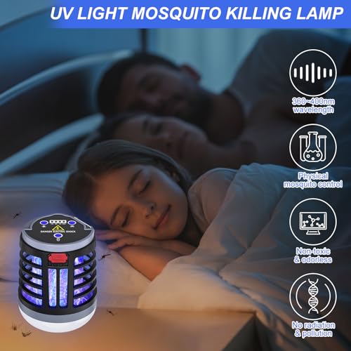 3 in 1 Indoor Bug Outdoor Mosquito Zappers, USB Rechargeable Mosquito Killer Portable Waterproof, LED Lantern Fly Zappers Camp Light Emergency Light for Home, Backyard, Camping Patio - 2 Pack