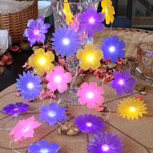 Solar Lights Outdoor Flower String Lights Waterproof Fairy Spring Summer Floral Garden Tree Balcony Yard Fence Plants Decor Night Light 14ft 40 LED. - style: Flower