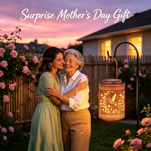 Hummingbird Solar Lanterns Garden Decor Birthday Gifts for Women Mon Grandma Metal Hanging Solar Lights Waterproof Outdoor Decoration for Outside LED Lanterns for Yard Patio Lawn Pathway Landscape - style: Hummingbird