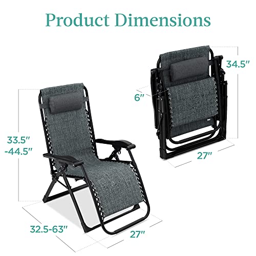 Best Choice Products Oversized Zero Gravity Chair, Folding Outdoor Patio Recliner, XL Anti Gravity Lounger w/Removable Cushion, Cup Holder, Side Tray, 350lb Capacity - Fossil Gray - color: Fossil Gray