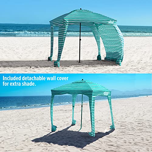 Qipi Beach Cabanas for Sand, Beach Canopy with Sandbags & Side Wall for Family, Easy Set Up Sun Shelter, UPF 50+ UV Protection with Roof Vent - color: 6' x 6' Jervis Bay