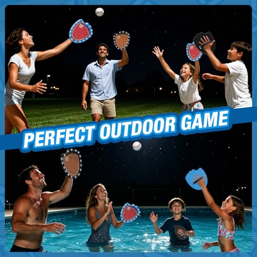 HYES Toss and Catch Ball Game Set, Light Up Baseball Toys Outdoor Pool Beach Yard Camping Games for Family, Toddler Glow in the Dark Baseball Gifts for Boys Girls Ages 3-12 (4 Paddles & 6 Balls) - style: 4 pack with light