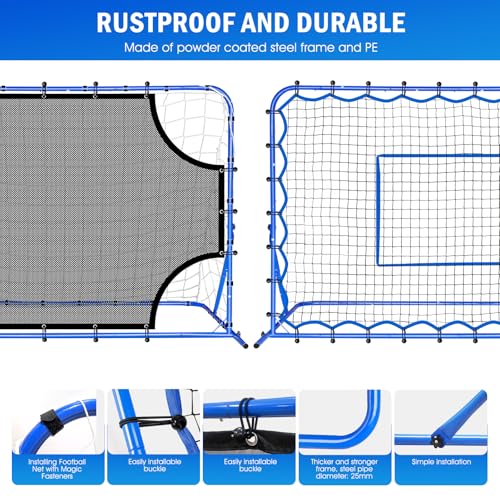 Soccer Baseball Volleyball Rebounder Net, Quick-Switch Angle Dual-Sided/Dual/Three Mode Goal Net Multi-Sport Pitchback Rebound for Control, Passing Practice, Easy Setup Bounce Back Training Gifts - size: 6FTx4FT