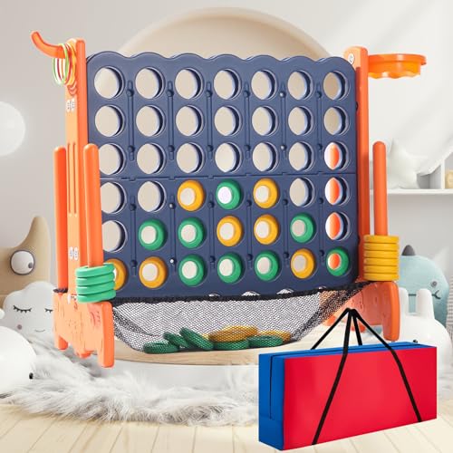 Giant 4 Row Game with Carrying Bag and Mesh Fabric .Giant 4-to-Score Game Set Suitable for Indoor and Outdoor Holiday Parties and Family Gatherings.（Dark Orange） - color: Dark Orange