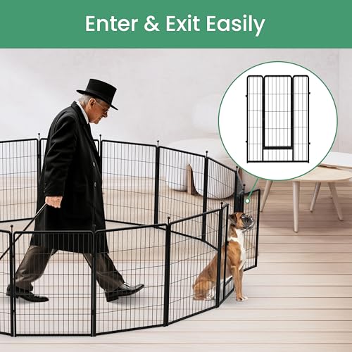 Simple Deluxe Dog Playpen, 40" Height 16 Panels Fence with Anti-Rust Coating, Metal Heavy Portable Foldable Dog Pen for Medium/Large Dogs RV Camping, Black - color: Black, size: 16 Panels 40 inch, style: Metal