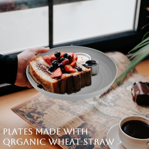 Homienly Deep Dinner Plates Set of 8 Alternative for Plastic Plates Microwave and Dishwasher Safe Wheat Straw Plates for Kitchen Unbreakable and Lightweight Round Plate Set (Grey,9 inch) - color: Gray, size: 9 Inch