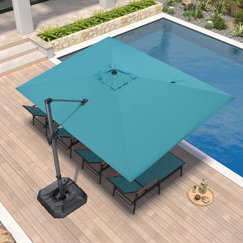 PURPLE LEAF 9' X 11.5' Patio Umbrella Outdoor Cantilever Rectangle Umbrella Aluminum Offset Umbrella with 360-degree Rotation for Garden Deck Pool Patio, Turquoise Blue - color: Turquoise Blue, size: 9' X 11.5', style: Standard