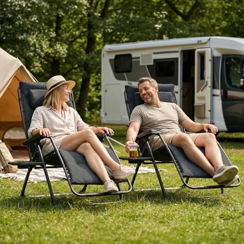 EVER ADVANCED Thick Padded Zero Gravity Chair, Oversized Reclining Lounge Chair with Adjustable Headrest & Cup Holder, Heavy Duty Support 350 lbs, Foldable for Camping, Lawn, Outdoor & Indoor - color: Black, style: 1 Pack