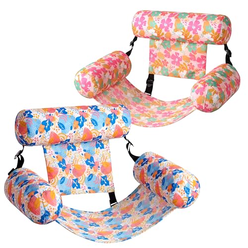 SLOOSH Inflatable Pool Floats Adult,2 Packs Floating Lounge Chairs,Blow up Pool Noodles for Adult Heavy Duty,Floating Chair for Party Summer Water Beach Lake Fun - style: Tropical Flowers