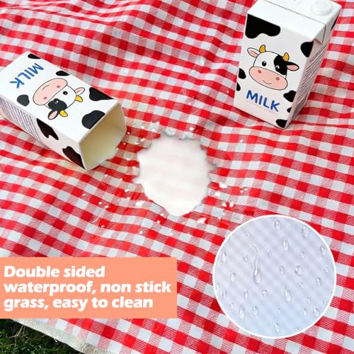 Large Picnic Outdoor Blanket, 40''x60'' Waterproof Sand Beach Mat, Foldable Blankets Gingham Picnic Mat for Beach Camping Grass Lawn Park Hiking Travel Accessories Family Concerts (Red White) - color: Red, size: 40''x60''