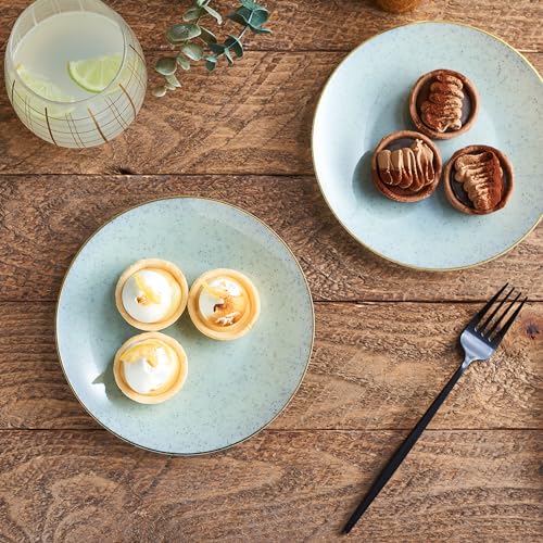 PLASTICPRO 32 Pack Elegant Disposable Plastic Plates Combo Set Includes 16 Dinner Plates and 16 Salad Plates Heavy Duty Fancy Party Plates Green Granite Plates with Gold rim - color: Granite Collection Green With Gold Rim
