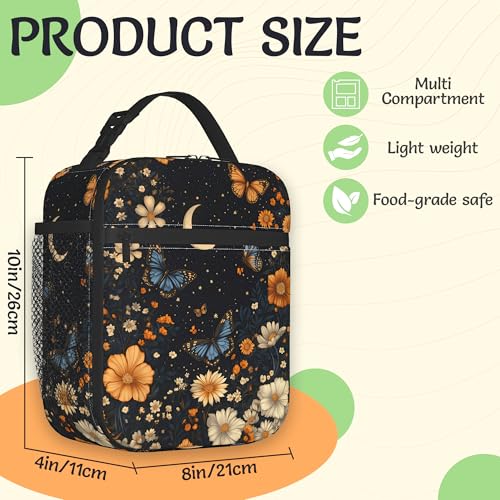 Insulated Lunch Bag,Vintage Floral Durable Lightweight Lunch Box for Kids,Butterfly Flowers Portable Thermal Picnic Cool Bags Girls Boys School Daycare,Work,Camping - color: Vintage Floral