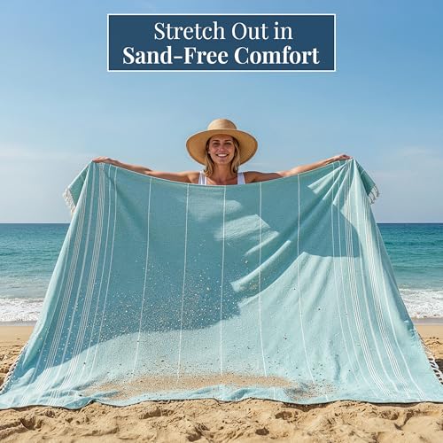 LANE LINEN Large Beach Blanket – Oversize Beach Towel, Beach Games for Family, Compact Quick-Dry Towel (82"x82"), Perfect for Lounging, Resort Stays, & Coastal Escapes - Aqua - color: 01: Aqua, size: Beach Blanket (80" x 80")