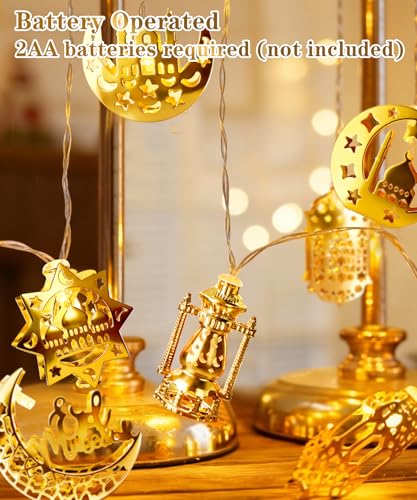 Ramadan Eid Mubarak Lights, Ramadan Decorations for Home 10 LEDs Eid Mubarak String Lights Moon Star Lantern Eid Mubarak Decoration for Wall Tree Hanging Indoor Outdoor Decor - style: Traditional