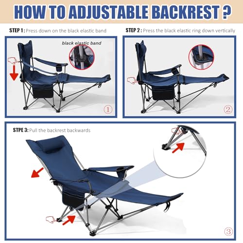 Reclining Camping Chair with Removable Footrest, Adjustable Camping Lounge Beach Chair with Padded Headrest, Cup Holder & Carry Bag, Camp Chair with Foot Rest Lawn Chair for Outdoor Patio,Green - color: Green