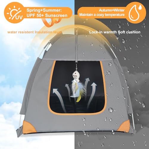 Portable Cat Tent for Indoor & Outdoor Use – UV Protection, Waterproof Pet Tent with Soft Cushion, Feather Toys, Easy Setup, Collapsible Cat House for Cats S