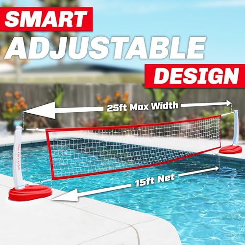 GoSports Splash Net PRO Pool Volleyball Net - Red, White, or Blue - Includes 2 Water Volleyballs and Pump - color: Red