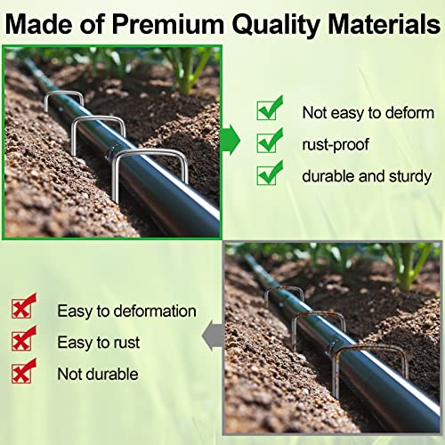 Oligei 100 Pack Garden Stakes, U-Shaped Tent Stakes, Galvanized Landscape Staples, Ground Stakes, for Landscaping Securing Weed Barrier Fabric, Irrigation Tubing, Holding Fence, Tarpaulin - size: 100 Pack