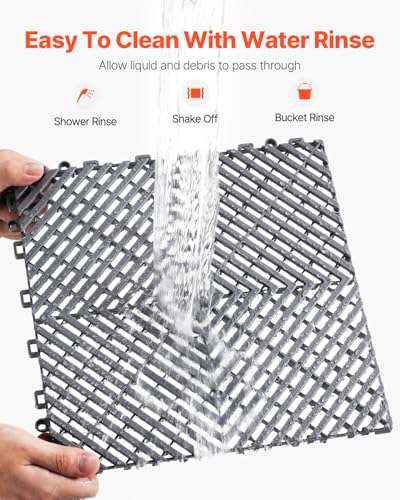 VEVOR Interlocking Drainage Mat, 12” x 12” Modular Interlocking Cushion, 24 Pcs Splicing Drainage Mats, Non-Slip PP Drainage Floor Tile and Shower Mat, for Garage, Garden, Kitchen & Outdoor, Gray - color: Grey, size: 12 x 12 inch