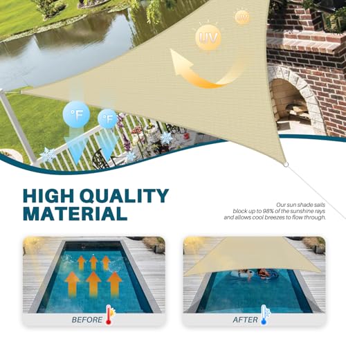 Coarbor 2' x 2' x 2' Sun Shade Sail Canopy Sunshade Outdoor Heavy Duty Triangle Fabric Cloth Screen for Patio Garden Yard Deck Pergola Canopy (Beige) - color: Beige, size: 2'x2'x2'