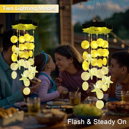 Solar Shell Gift for Mom Grandma Girls, Yellow Solar Wind Chimes for Outside, Outdoor Decorative Mobile Lights for Garden, Yard, Patio, Window, Party, Outdoor Decorations(Warm White) - color: Yellow