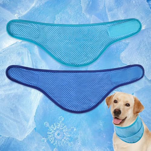 EXPAWLORER Dog Cooling Bandana - 2 Pack Instant Cooling Dog Bandanas, Chill Out Pet Cool Scarf Summer Essentials Ice Neck Cooler Wrap, Prevent Sunstroke for Small Medium Large Dogs, Blue Navy L - color: Blue & Navy, size: Large