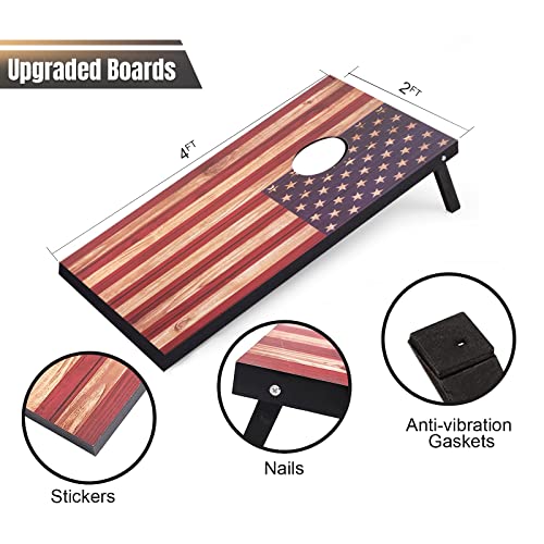 Cornhole Set 4x2 and 3X2 Regulation Size Corn Holes Sets with Carrying Bags & 8 Bean Bags Cornhole Boards Bean Toss Games for Adults Family Outdoor Beach Lawn Outside Backyard Games - style: Flag 4’x2’
