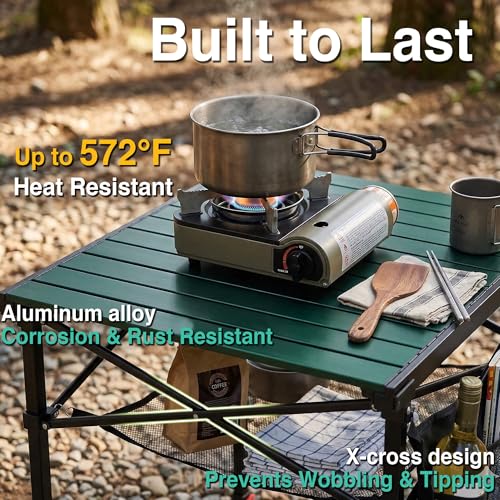 Camping Table Portable Foldable with Adjustable Height, Lightweight Collapsible Aluminum Roll-Up Camp Table with Storage Bag & Carry Bag, Heat-Resistant for RV Picnic BBQ Camping (Large 28"×25") - size: Large 28"×25" - Dining Height (32.5"H)