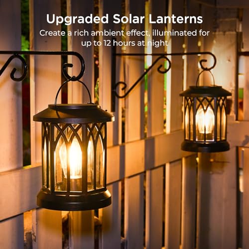 WdtPro Solar Lanterns Outdoor Waterproof, Upgraded Bright Hanging Solar Lights for Outside,Solar Powered Lanterns Lighting LED for Garden Patio Yard Decorative 2 Pack (Warm Light) - size: 2 PACK, style: Classic Black