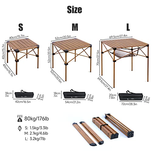 iClimb Lightweight Stable Alu. Folding Square Table Roll Up Top with Carry Bag for Camping Picnic Backyards BBQ Camp Kitchen (Black, S) - color: Dark Black, size: Small