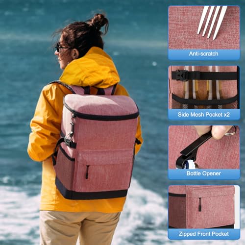 Tenot Cooler Backpack 33/40 Cans Backpack Coolers Insulated Leak Proof Soft Beach Cooler Bag for Men Women Ice Chest Backpack Camping Hiking Picnic Travel Cooler Lunch Backpack - color: Pink, size: 33 Cans
