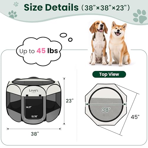 Love's cabin Pet Puppy Dog Playpen, Large Dog Tent Crates Cage Indoor/Outdoor, Portable Playpen for Cat, Foldable Pop Up Dog Kennel Playpen with Carring Case, Removable Zipper Top, Grey - color: Gray, size: 38.0"L x 38.0"W x 23.0"H