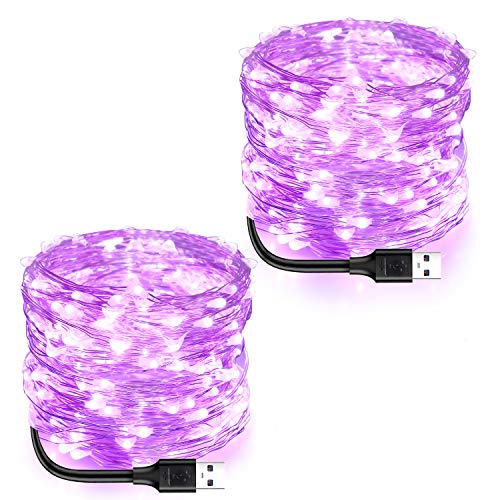 Blingstar USB Powered Fairy Lights, 2 Pack 33Ft 100 LED, Flexible Silver Wire, Mini String Lights for Christmas Tree/Halloween/Bedroom/Camping/Holiday Decoration, Purple - color: Purple