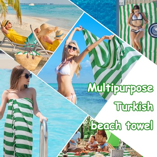 Set of 6 Turkish Beach Towel, Cotton Beach Towels, 36 x 71 Inches Turkish Towel, Sand Free, Quick Dry, Lightweight Beach Towels for Adult Green - color: Green, size: 6 Pack