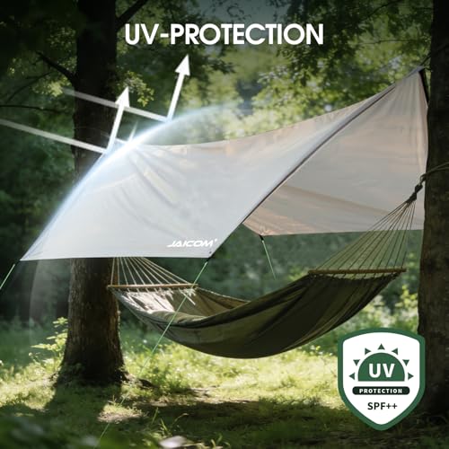 JAICOM Waterproof Hammock Rain Fly, Portable Camping Tarp - 12ft x 9.5ft Large Camp Tarp with Tent Stakes & Trap Clip & Guy Lines, Ultralight Shelter for Backpacking, Outdoor Shade - color: Khaki