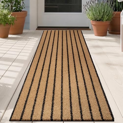 Outdoor Front Door Mat 24" x 60", Dirt Trapping Outside Entrance Runner Rug, Non Slip, Heavy Duty Commercial Rug for Patio, Balcony, Garage, Traffic Area, Office, Roll Packing - color: Coconut Husk Brown, size: 24" x 60"