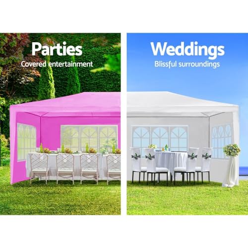 10' X 20' Outdoor Tents for Parties Pink Canopy Tent Wedding Tent with 6 Removable Sidewalls, Heavy Duty Waterproof Gazebo Patio Shelter for BBQ Camping Party Cater Events - color: Pink with 6 Sidewalls, size: 10FTx20FT