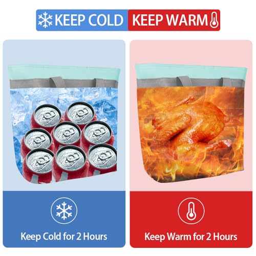 Insulated Reusable Tote Bag for Grocery Shopping for Women/Men, Pizza/Food Delivery Bag to Keep Food Cold/Hot for Commercial Food Transport, Cooler bags for Travel/Beach/Picnic, Green - color: Green, size: Non-Waterproof