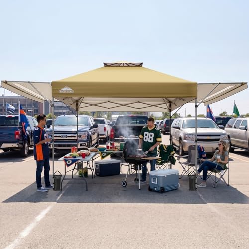 EAGLE PEAK 17x10 Pop up Gazebo Canopy Tent Outdoor Instant Canopy Shelter with Adjustable Dual Half Awnings (Beige) - color: Beige