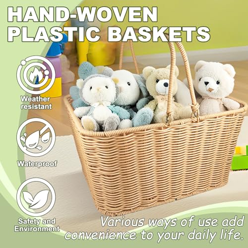 Large Picnic Basket with Foldable Handle – Perfect for Outdoor Picnics, Bike Rides, Garden Harvest & Home Decor (Beige) - color: Beige
