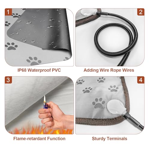 GOLOPET Dog Heating Pad 28x18in with Smart Thermostat Switch and Power Line Protection Tube,Obtained MET and UL Dual Certification,Waterproof Puppy Heating pad-Paw Print - size: 28.0"L x 18.0"W x 0.5"Th