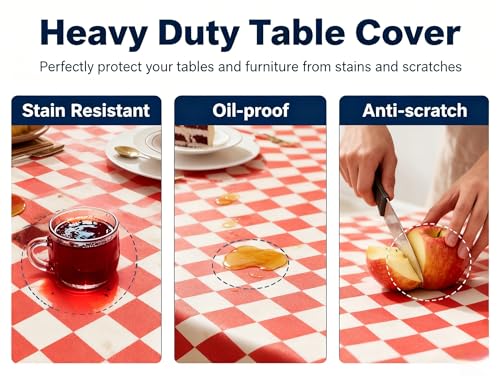 Waterproof Tablecloth, 6ft Table Cover Fitted for Picnic,Camping,Plastic Table Cloth, Heavy Duty Rectangle Tablecloth for Outdoor Party,Kitchen, Birthday, Wedding, Christmas,Decor-72x30inch-red - color: Red and White